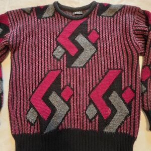 XL Vintage Eclectic‎ Grandpa Mens Black Red Geometric dad 80's Vancort Knit